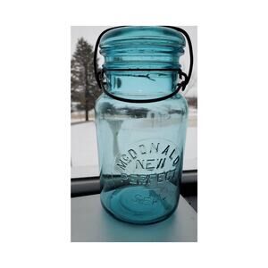 VINTAGE MCDONALD NEW PERFECT SEAL Qt. FRUIT JARS, BLUE FRUIT JARS,